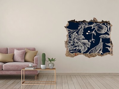 Nálepka 3D díra na zeď Pták na pozadí vegetace