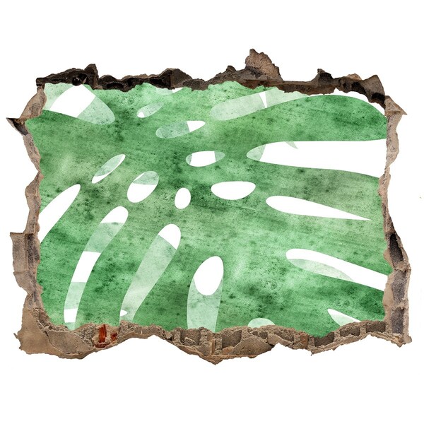 Nálepka 3D díra na zeď beton Zelený list v poškozené zdi