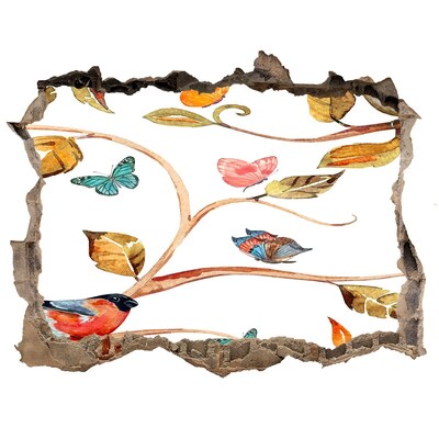 Díra 3D fototapeta nálepka Ptáci a motýli