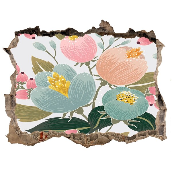 Nálepka 3D díra samolepící Květinová malba na poškozené zdi