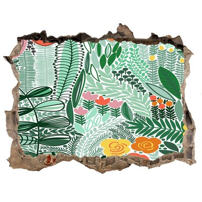 Nálepka 3D díra na zeď Díra ve zdi Květinová zahrada