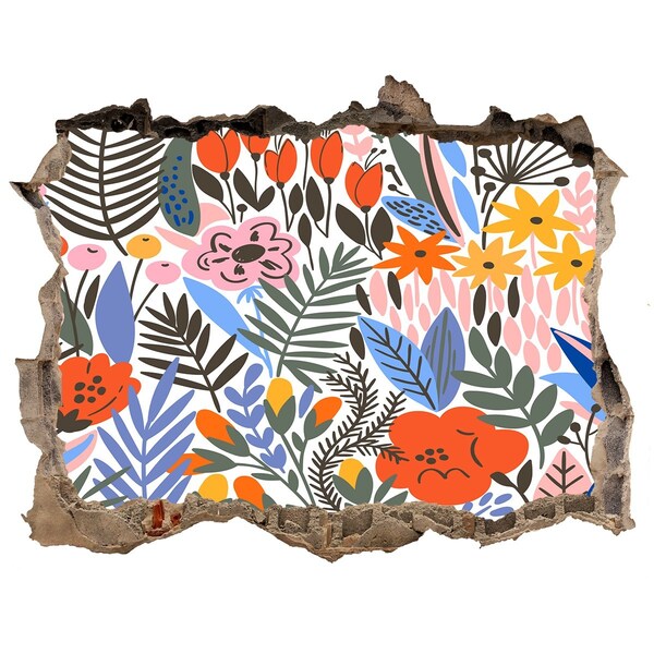 Nálepka 3D díra na zeď Květinová malba skrz díru ve zdi