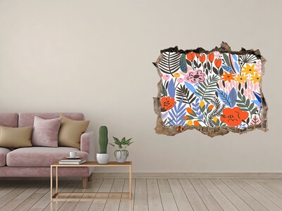 Nálepka 3D díra na zeď Květinová malba skrz díru ve zdi