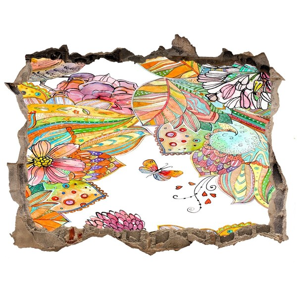 Díra 3D fototapeta nálepka Květinový ráj za zdmi