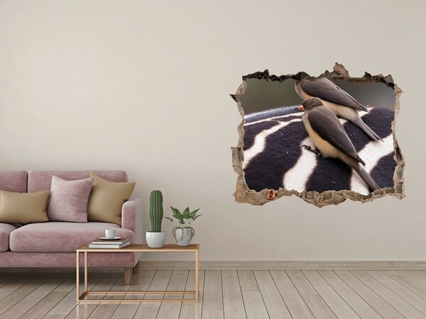 Díra 3D fototapeta nálepka Ptáci na hřbetě zebry
