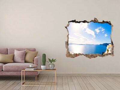 Díra 3D ve zdi nálepka Výhled na moře z Řecka