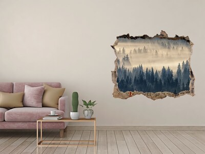 Díra 3D ve zdi nálepka Mlha nad lesem