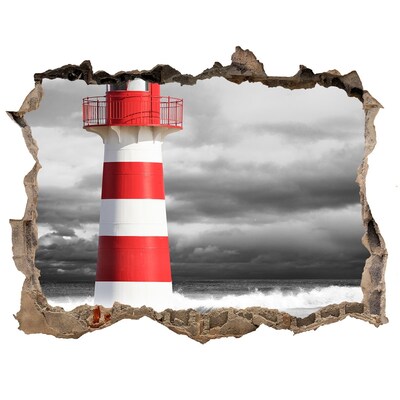 Díra 3D ve zdi nálepka Maják v bouřlivém prostředí
