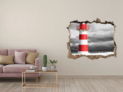 Díra 3D ve zdi nálepka Maják v bouřlivém prostředí