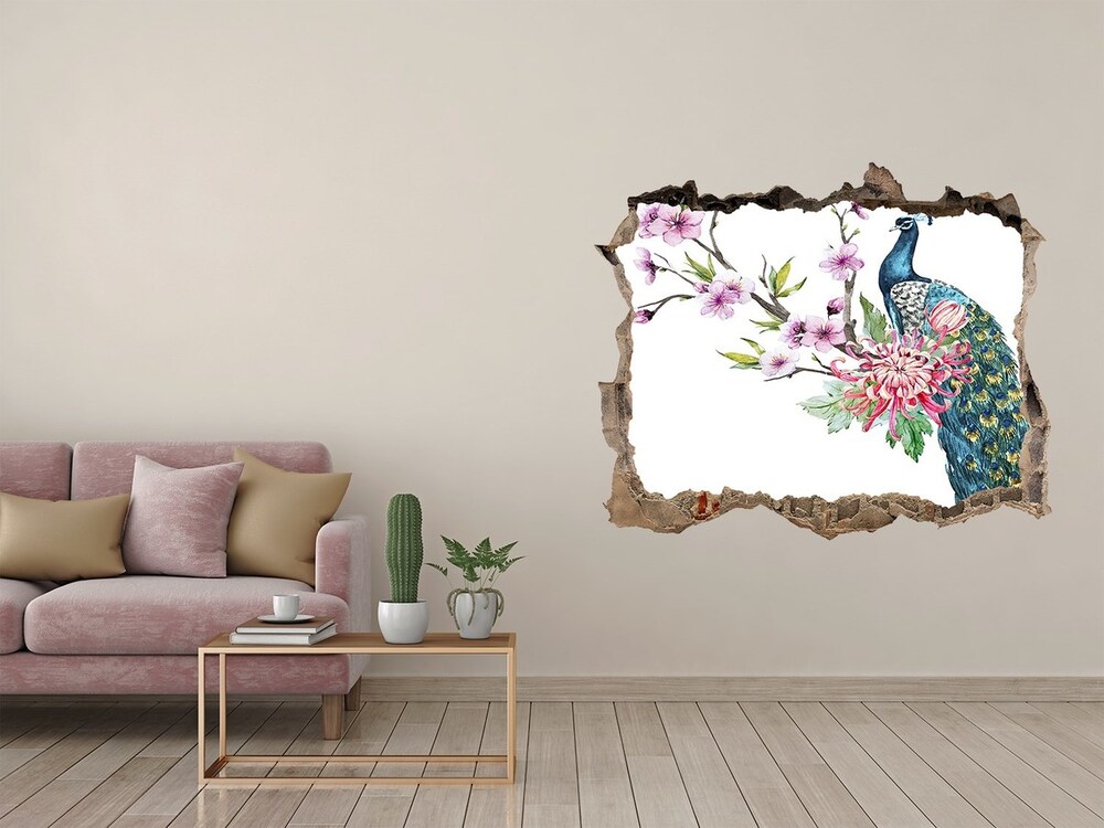 Díra 3D fototapeta na stěnu Páv a květiny