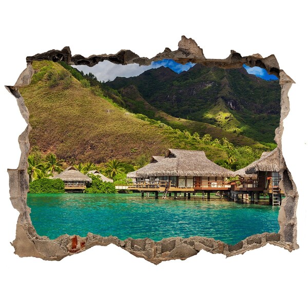 Díra 3D ve zdi nálepka Tropická oáza mezi horami
