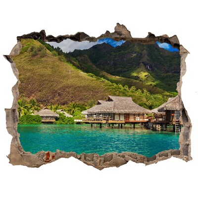Díra 3D ve zdi nálepka Tropická oáza mezi horami