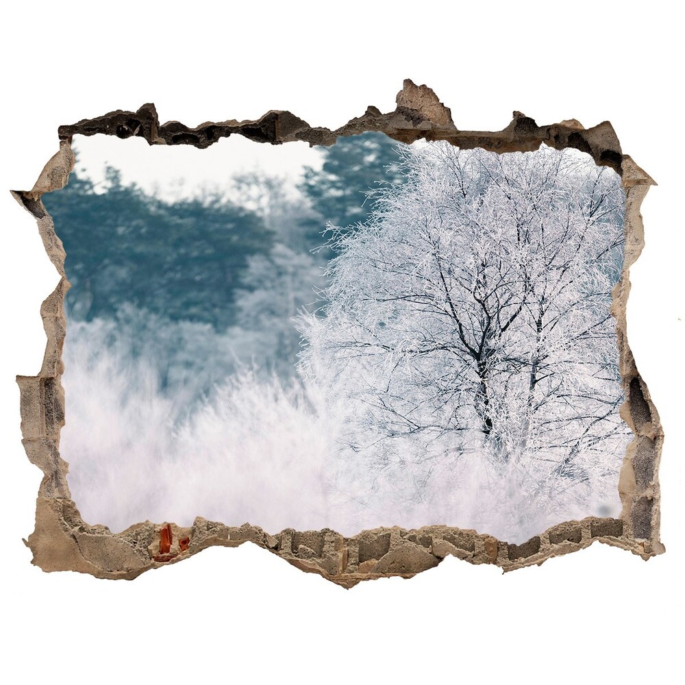 Díra 3D ve zdi nálepka Stromy zima