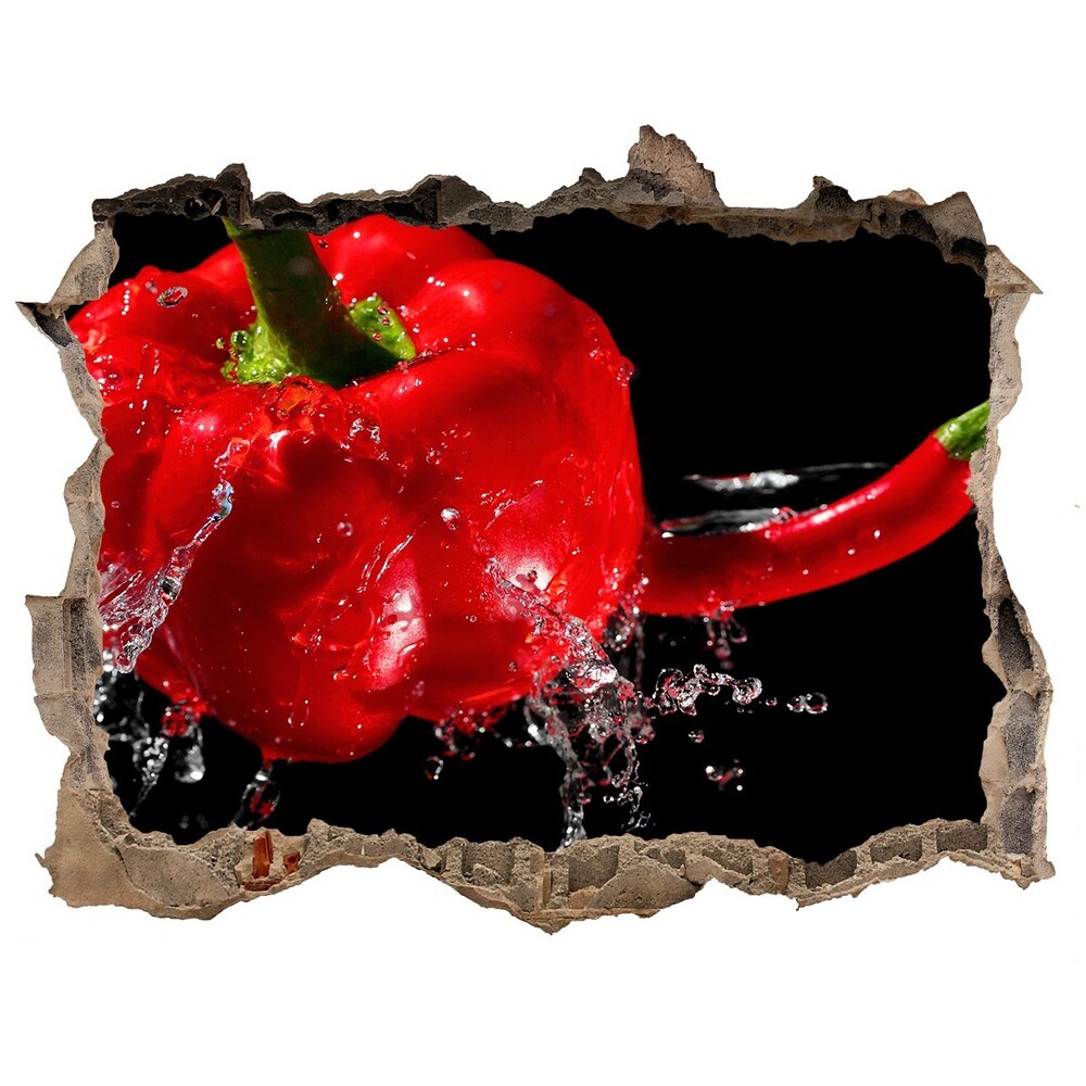 Nálepka 3D díra na zeď Červené papriky