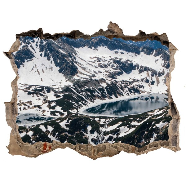 Díra 3D ve zdi nálepka Horské jezero v Alpách