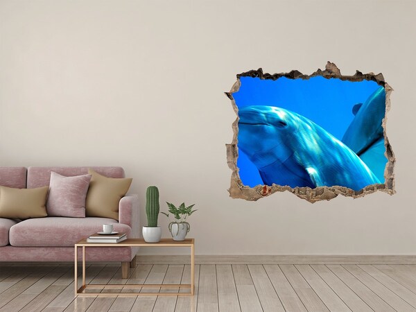 Díra 3D fototapeta nástěnná Delfíni v oceánu