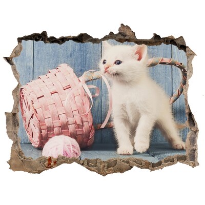 Díra 3D fototapeta nástěnná Bílá kočka