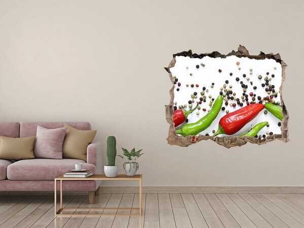 Nálepka 3D díra na zeď Chilli papričky