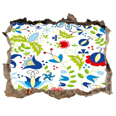 Nálepka 3D díra na zeď Květinový vzor na betonovém pozadí