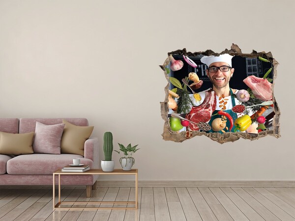 Nálepka 3D díra na zeď Kuchař recepty