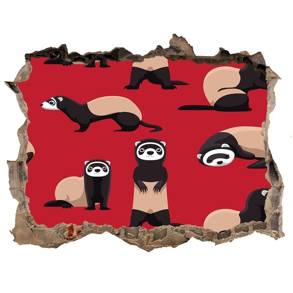 Díra 3D fototapeta nálepka Funky fretky v díře ve zdi