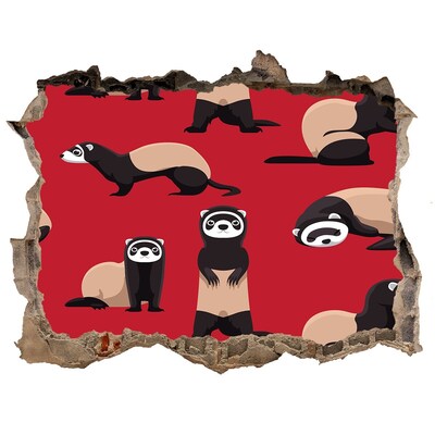 Díra 3D fototapeta nálepka Funky fretky v díře ve zdi