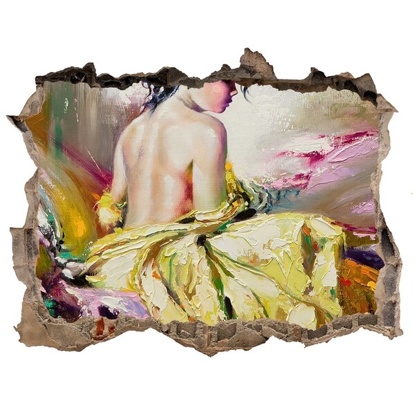 Díra 3D fototapeta nástěnná Žena ve žlutých šatech