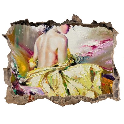 Díra 3D fototapeta nástěnná Žena ve žlutých šatech