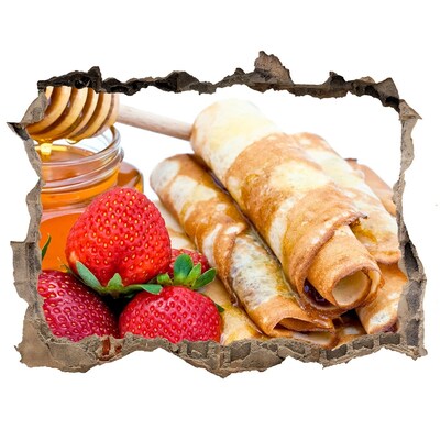 Nálepka 3D díra na zeď Lahodné palačinky s jahodami