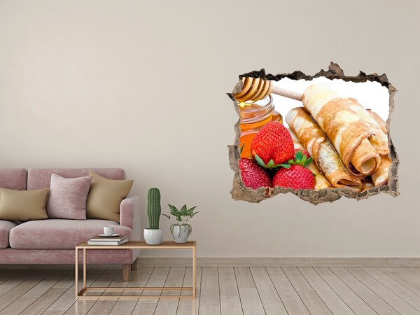 Nálepka 3D díra na zeď Lahodné palačinky s jahodami
