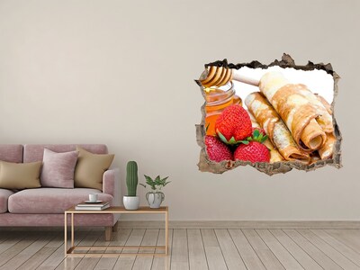 Nálepka 3D díra na zeď Lahodné palačinky s jahodami