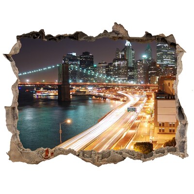 Fototapeta díra na zeď 3D New York noc