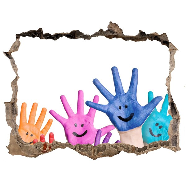 Díra 3D fototapeta nástěnná Radostné ruce na pozadí betonu