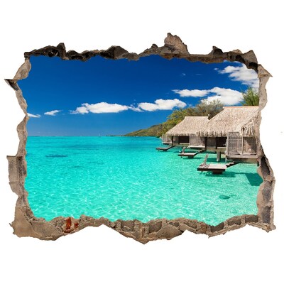 Díra 3D ve zdi nálepka Rajská laguna mezi bungalovy