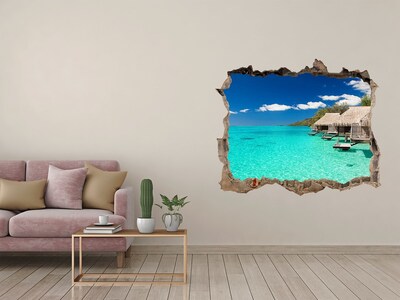 Díra 3D ve zdi nálepka Rajská laguna mezi bungalovy
