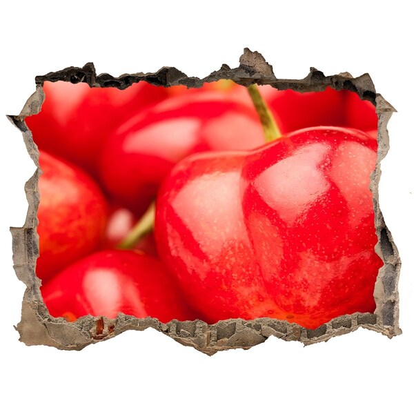 Nálepka 3D díra Šťavnaté třešně v díře ve zdi