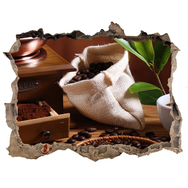 Nálepka 3D díra na zeď Káva v pohodlí domova