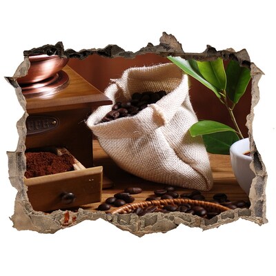 Nálepka 3D díra na zeď Káva v pohodlí domova