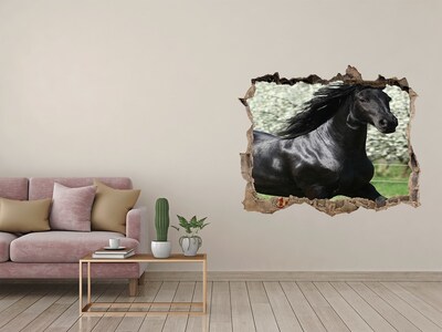 Díra 3D fototapeta na stěnu Černý kůň květiny