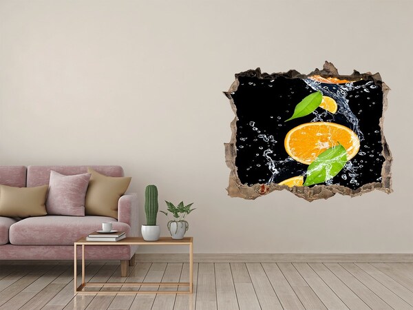 Nálepka 3D díra na zeď Pomeranče a voda