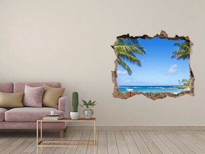 Díra 3D ve zdi nálepka Tropická pláž