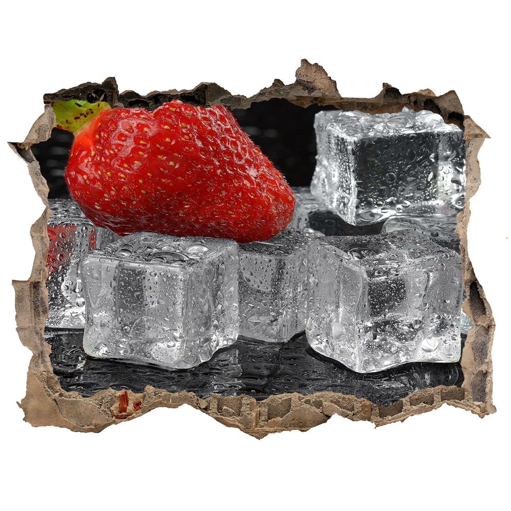 Nálepka 3D díra na zeď Jahody s ledem