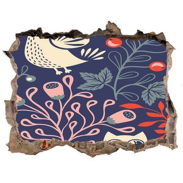 Díra 3D fototapeta nálepka Květinový vzor se sovami