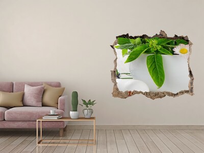 Nálepka 3D díra na zeď Zelená vegetace v poškozené zdi