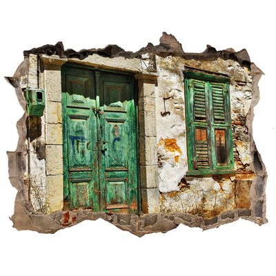 Fototapeta díra na zeď 3D Zelené dveře v troskách