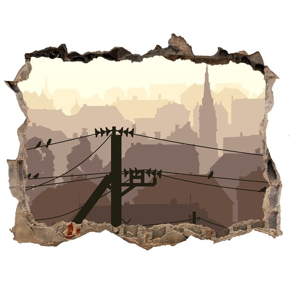 Fototapeta díra na zeď 3D Pohled na město skrz díru ve zdi