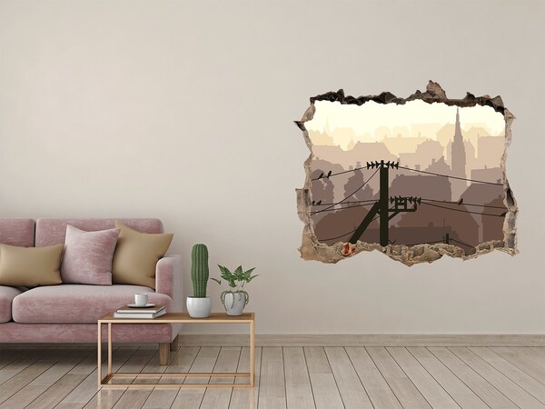 Fototapeta díra na zeď 3D Pohled na město skrz díru ve zdi