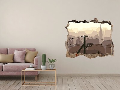 Fototapeta díra na zeď 3D Pohled na město skrz díru ve zdi