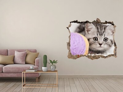 Díra 3D fototapeta nálepka Kotě za zdí