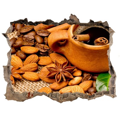 Nálepka 3D díra na zeď Káva a koření v rustikálním stylu